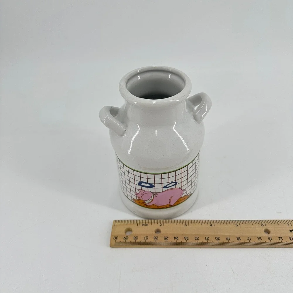 Nevco Vintage Pig Ceramic Milk Can Crock White Farmhouse‎ Decor Small Jug